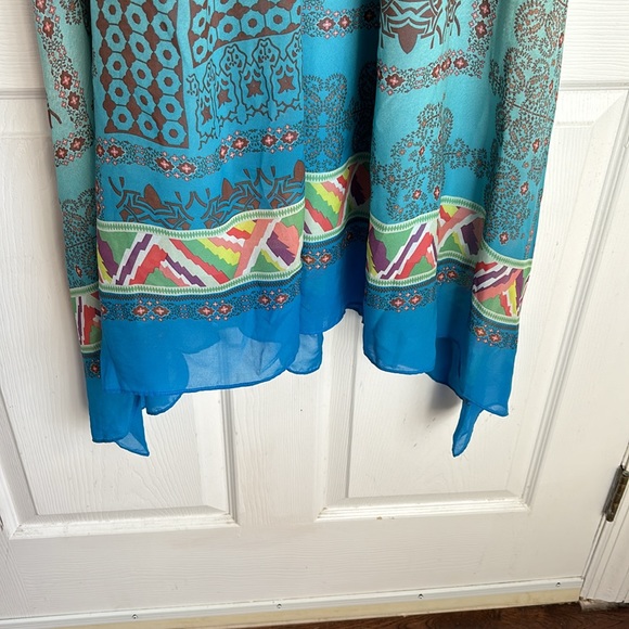 BOSTON PROPER spaghetti string handkerchief bottom dress size 6 blue Aztec print - Picture 5 of 13